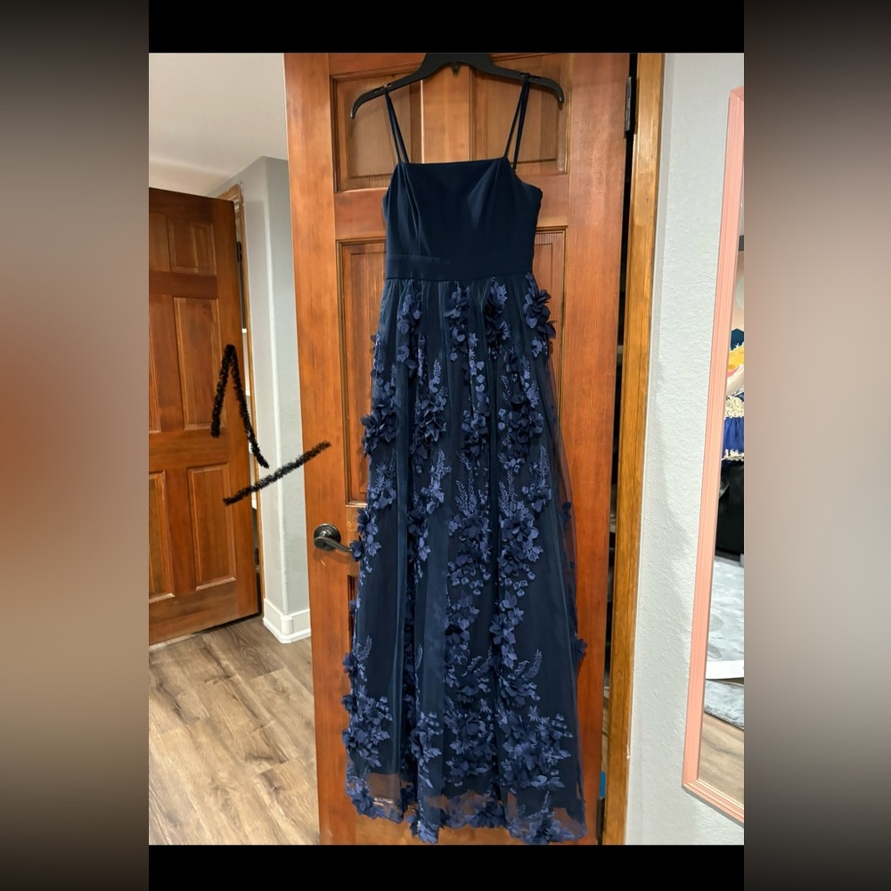 Macy's Deep Blue Floral Embellished Prom Dress